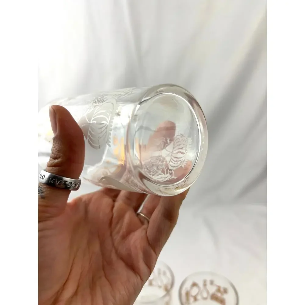 Vintage Federal Glass Tumblers Set of 4 Clear Drinking Glass Gold Accent Design‎